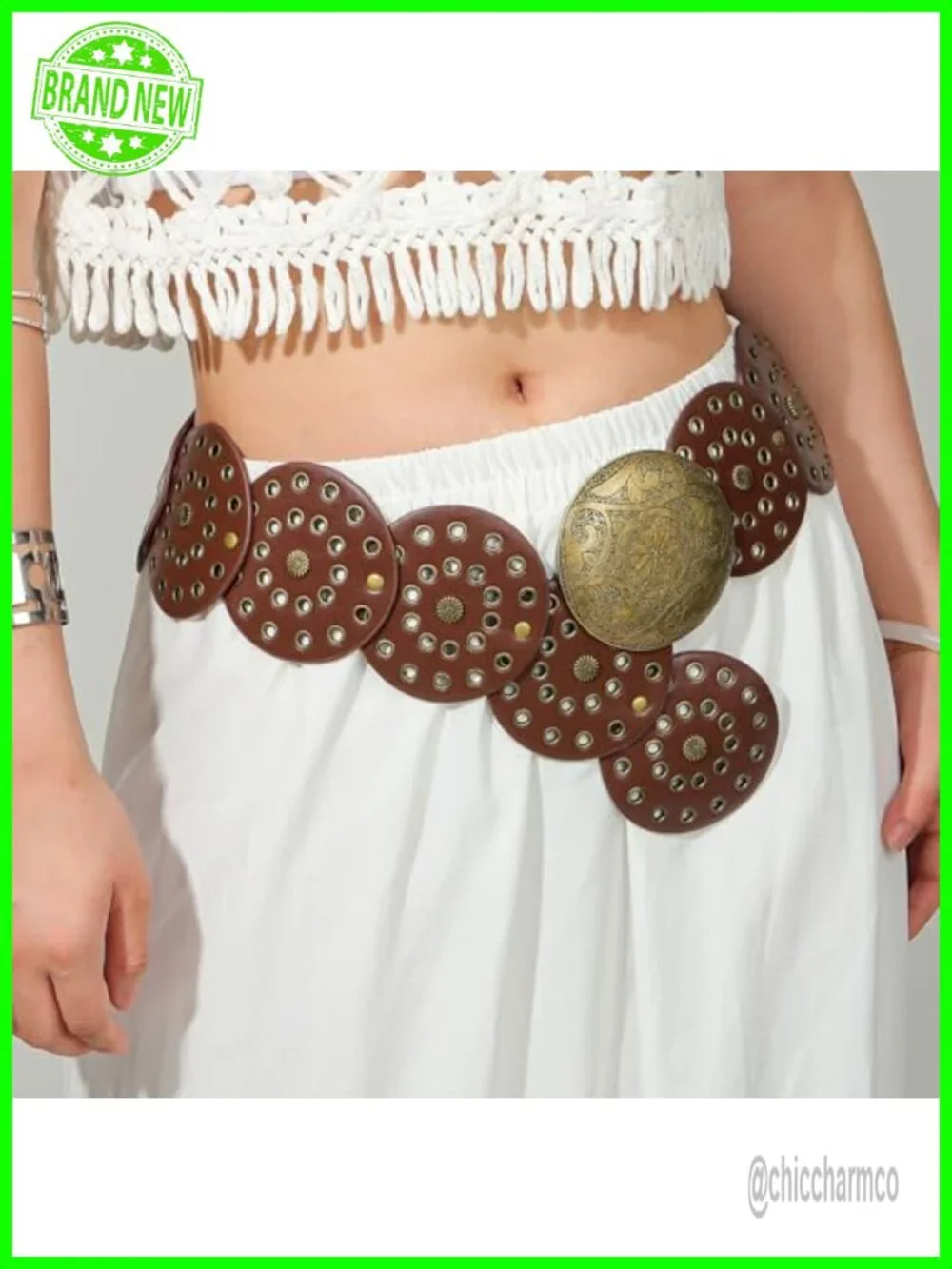 PU Leather Western Disc Belt Chunky Concho Punk Boho for Dresses Jeans